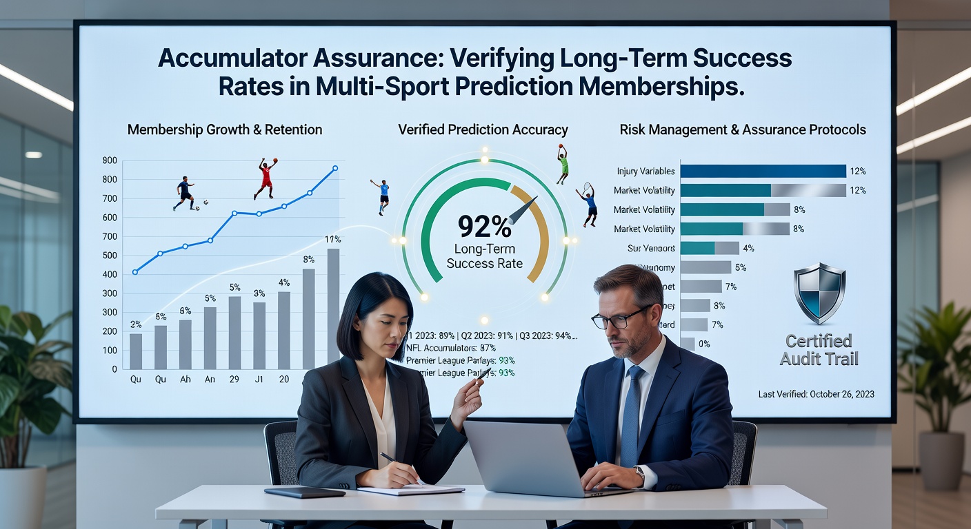 Dashboard screenshot of a verified multi-sport accumulator membership, displaying audited ROI charts, bet logs, and cross-sport performance breakdowns