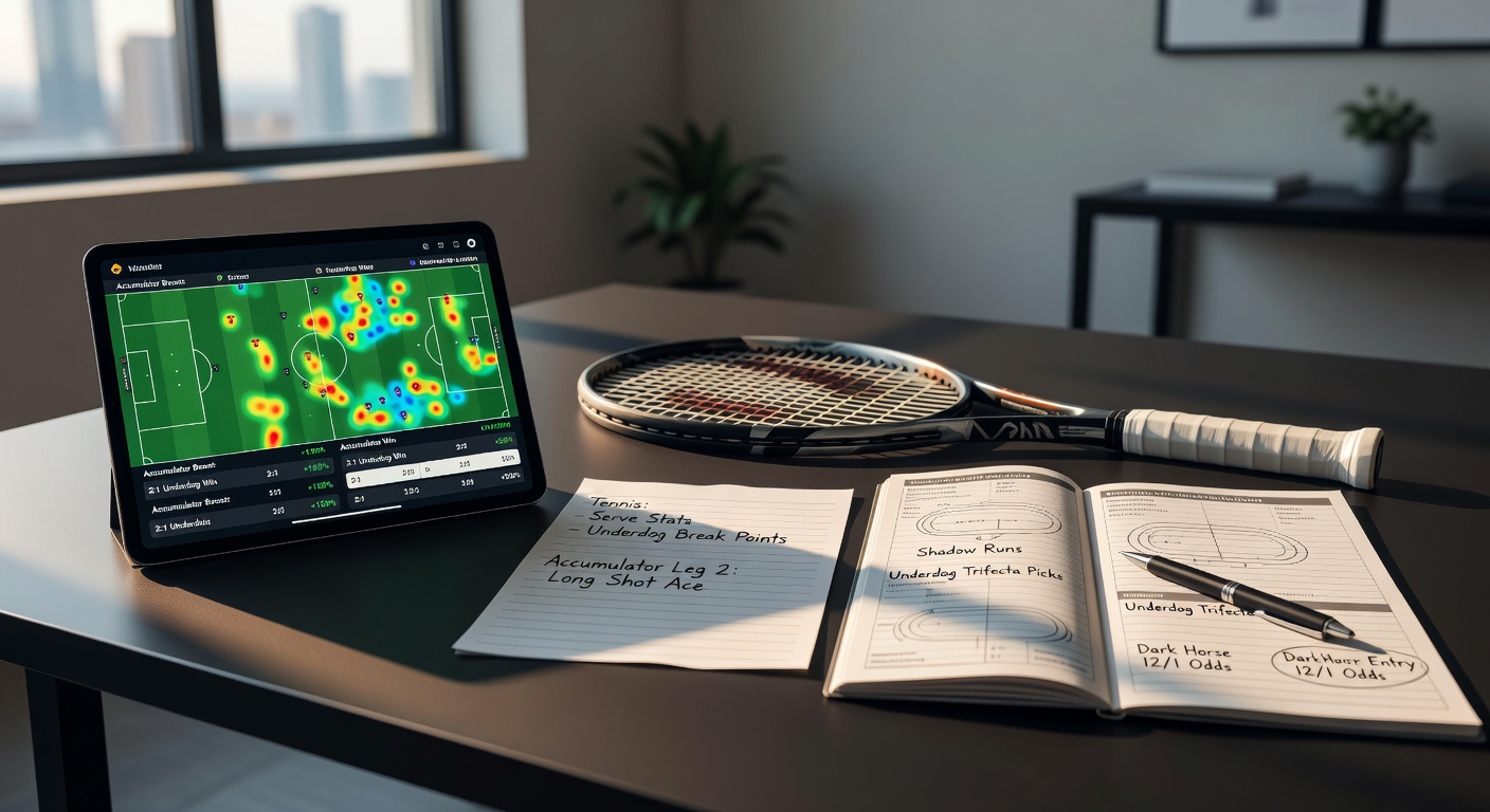 Dynamic split image of a tennis underdog breaking serve, a football upset goal, and a horse racing longshot surging ahead