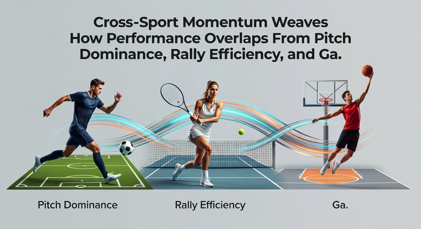 Detailed graphic of momentum data flows linking soccer territorial control, tennis rally lengths, and equine gate acceleration for layered betting network inputs