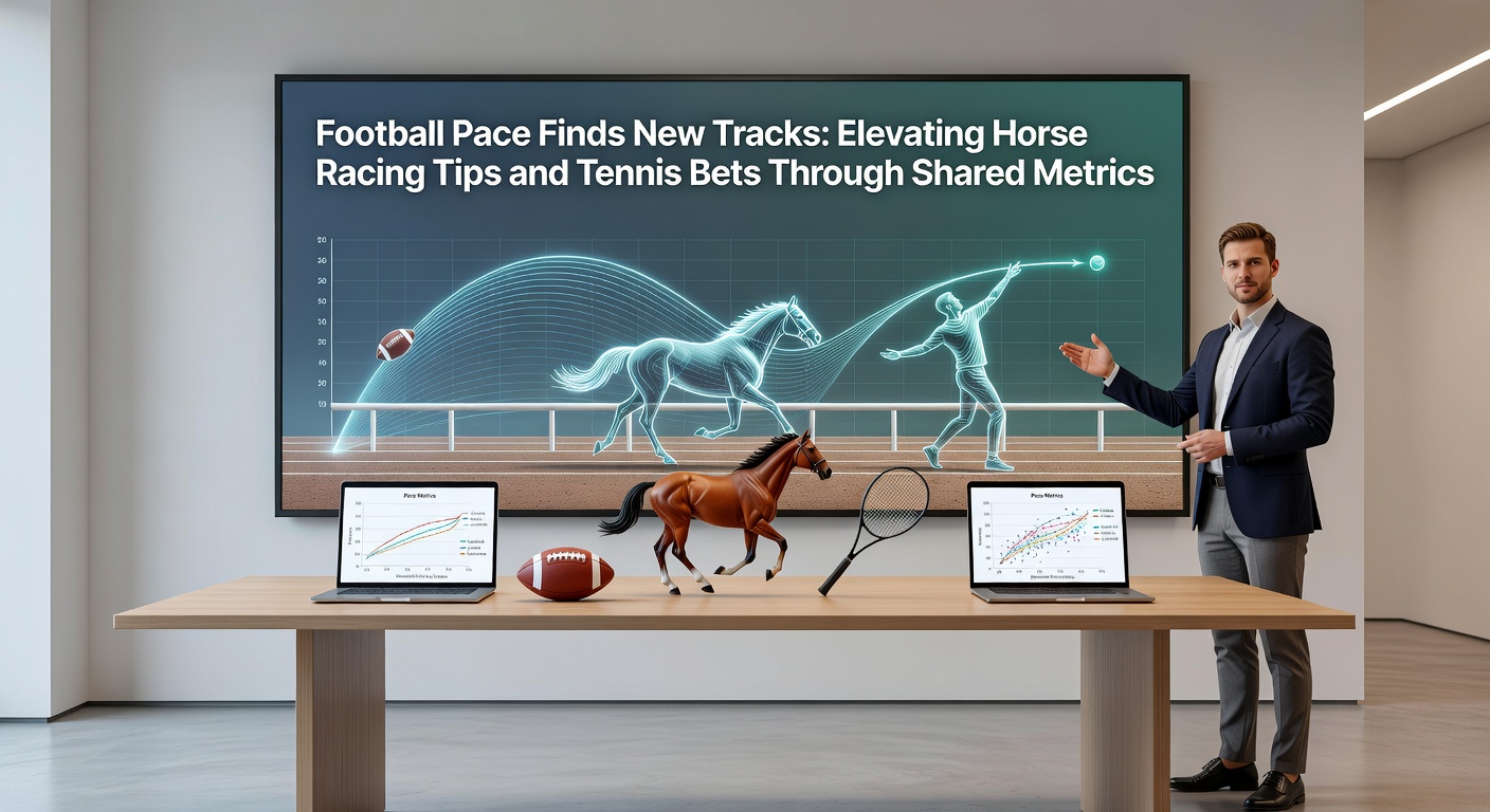 Split-screen comparison of a horse race pace chart alongside tennis serve speed graphs and football sprint heatmaps