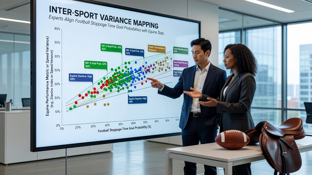Data visualization showing variance scores linking football added-time goals to horse racing final-furlong speeds