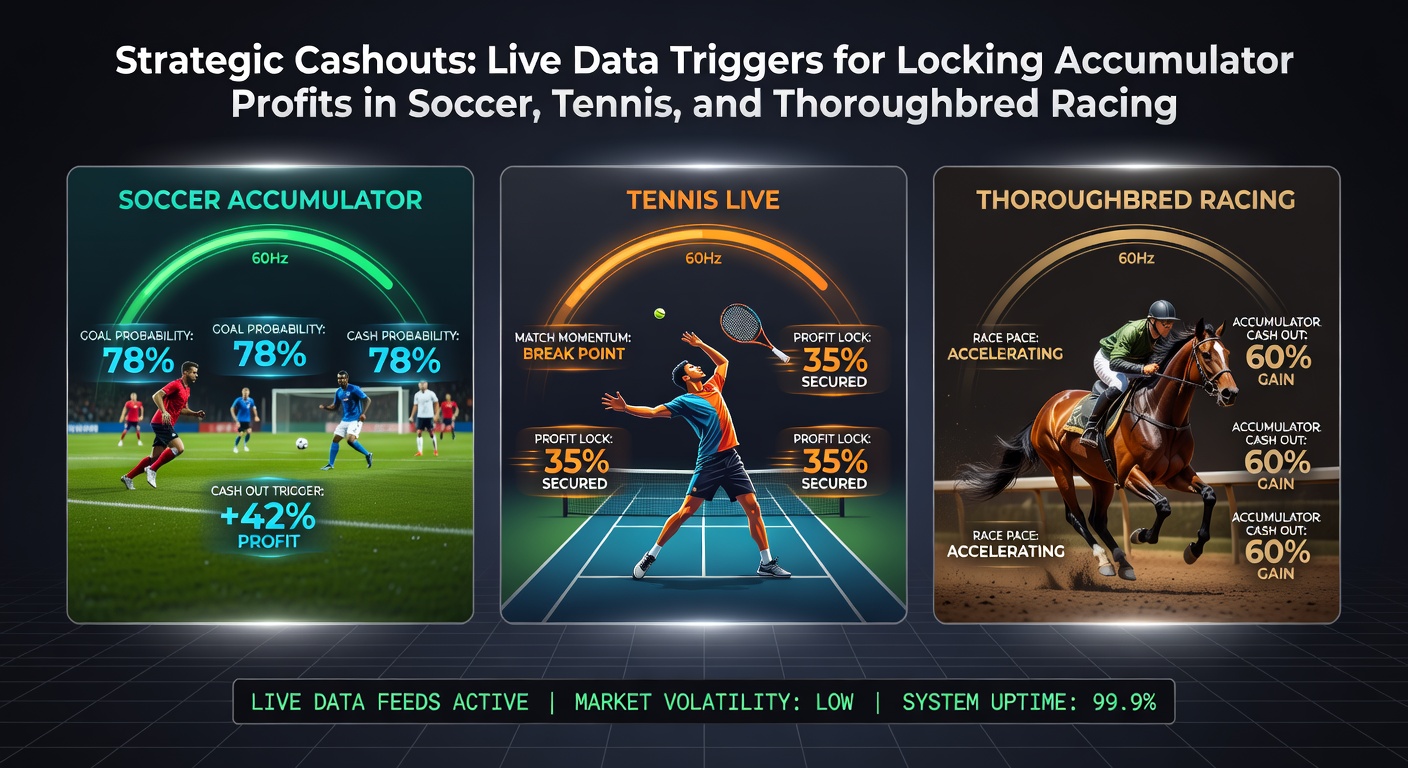 Tennis player serving during a crucial break point moment, overlaid with live accumulator cashout odds fluctuating