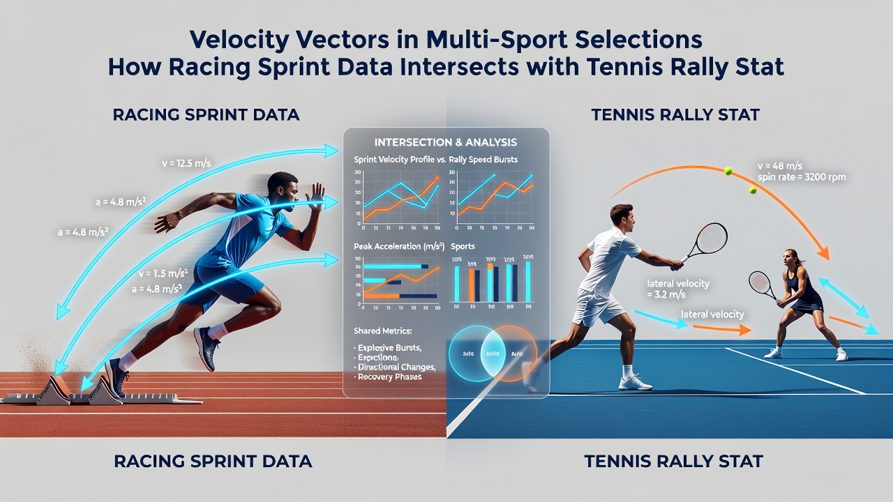Data dashboard showing intersecting velocity metrics from horse racing sprints and tennis rallies used in multi-sport chain analysis
