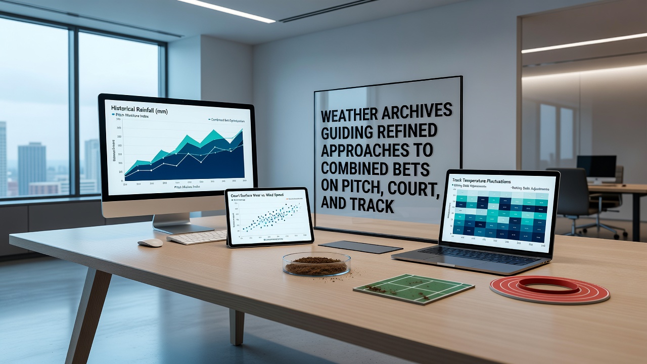 Composite image showing weather station readings alongside betting trend graphs for football, tennis, and horse racing
